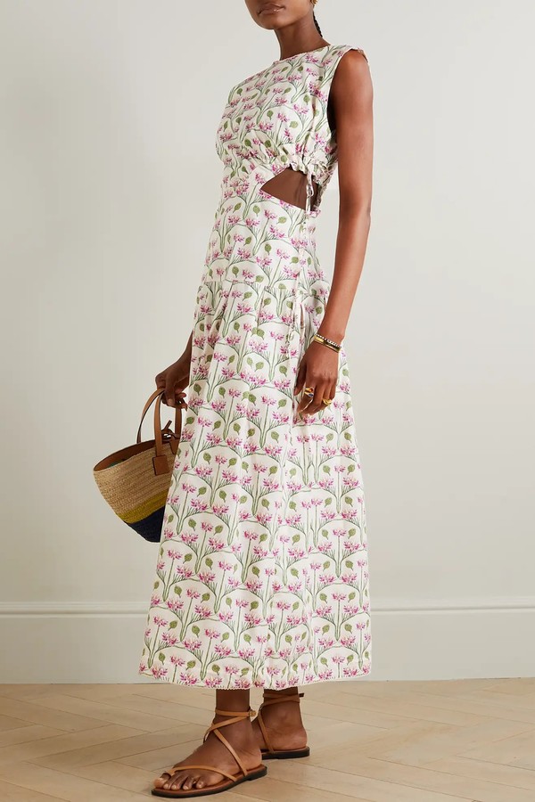 Otoño Trebol Cutout Floral-Print Cotton Midi Dress from Agua By Agua Bendita