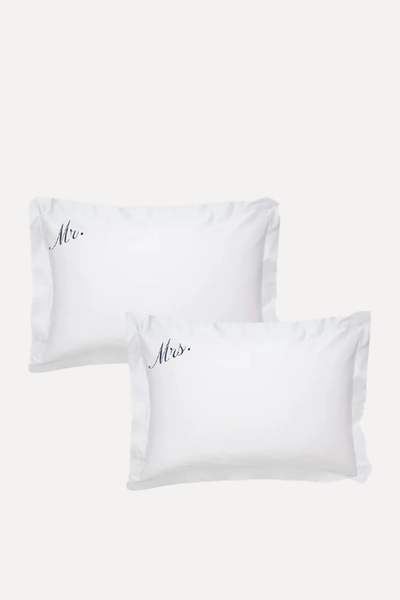 Embroidered Mr & Mrs Pillowcase Set from Gigi & Olive