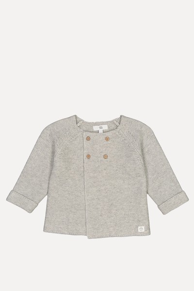 Cotton/Wool Buttoned Cardigan in Garter Stitch  from La Redoute Collections 