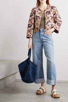 Marissa Velvet-Trimmed Quilted Silk Jacket from Cara Cara 