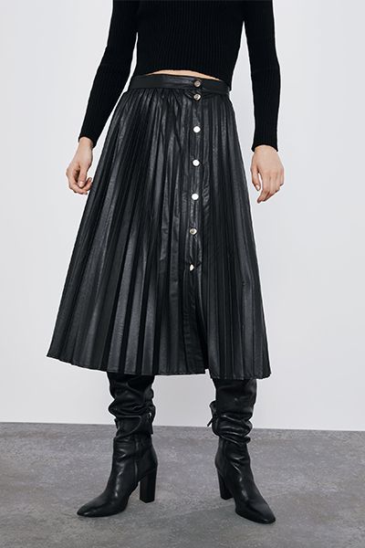 Faux Leather Pleated Skirt