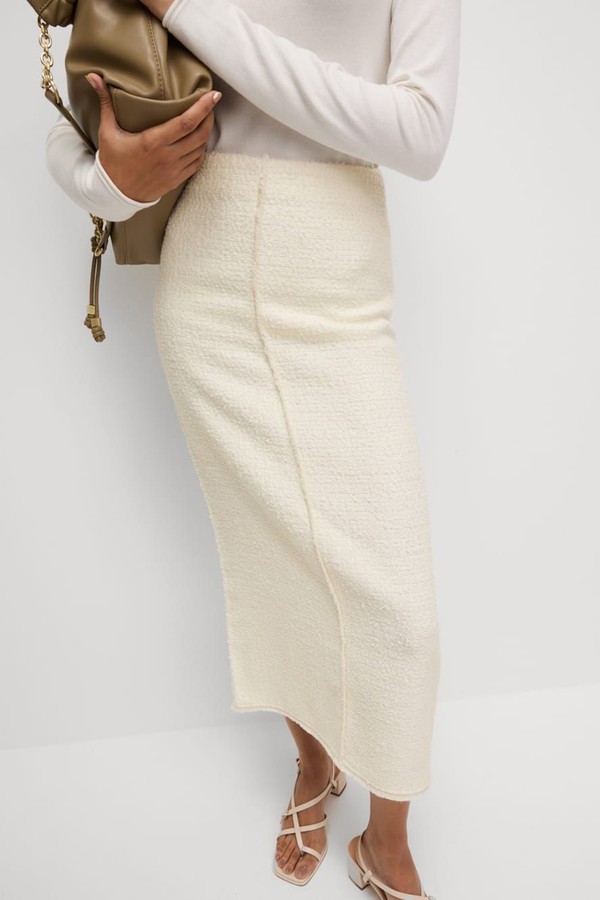 Boucle Split Back Midaxi A-Line Skirt With Wool