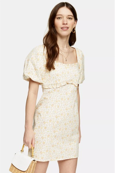 Ecru Floral Poplin Tea Dress