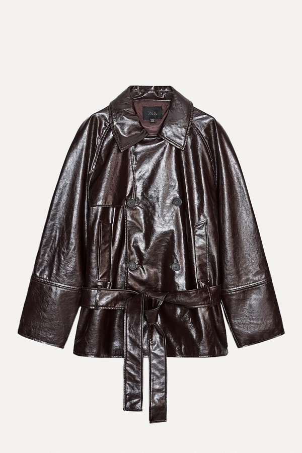 Faux Leather Short Trench Coat from Zara 