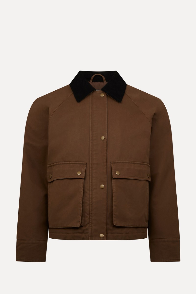 Corduroy Collar Short Waxed Jacket 