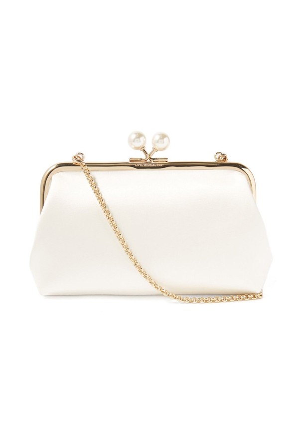 Maud Pearl Embellished Satin Clutch Bag from Anya Hindmarch