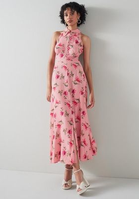 Flori Pink Poppy Print Silk Cutaway Dress