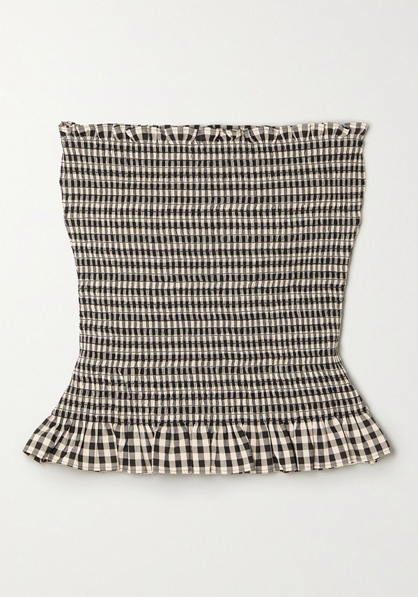 Kim Shirred Ruffled Gingham Cotton Strapless Top from Molly Goddard