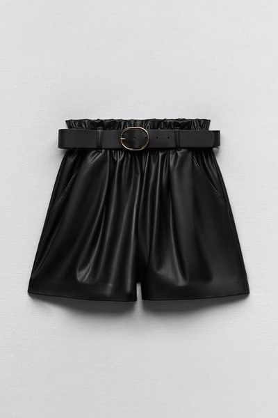 Faux Leather Paperbag Bermuda Shorts With Belt from Zara