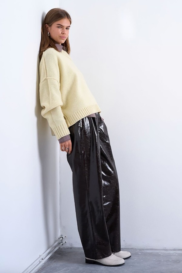 High Waist Faux Leather Pleated Straight Leg Trousers from Topshop