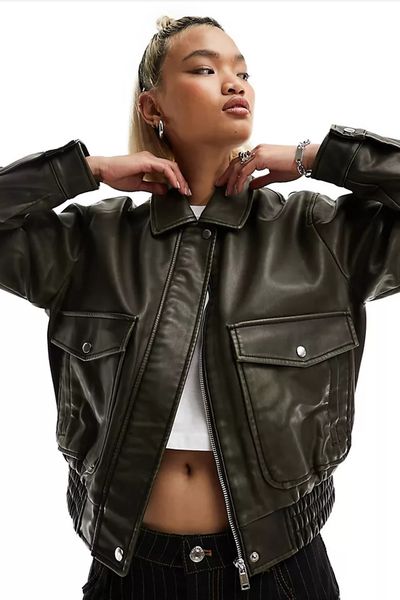 Faux Leather Bomber Jacket With Oversized Pockets from Only