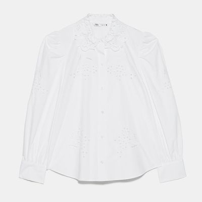 Poplin Shirt With Perforated Embroidery from Zara