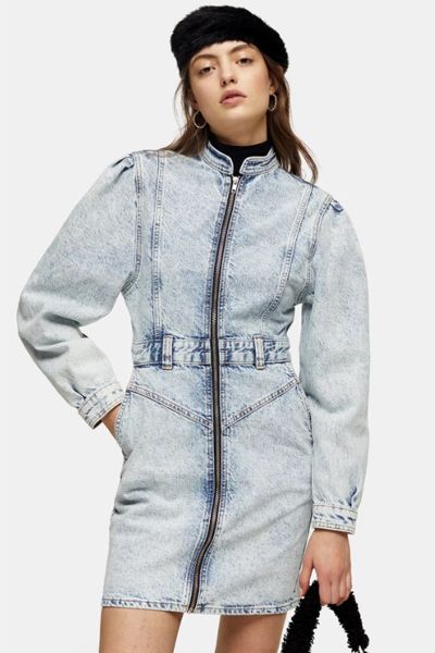 Long Sleeve 80s Acid Denim Shirt Dress from Topshop