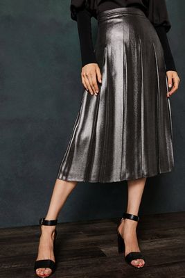 LAURAA Foil Pleated Midi Skirt