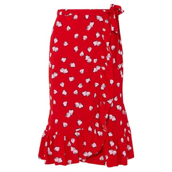 Ruffled Printed Crepe Wrap Skirt