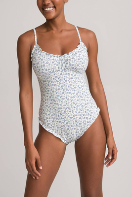 Floral Print Ballerina Swimsuit with Ruffled Edging from La Redoute