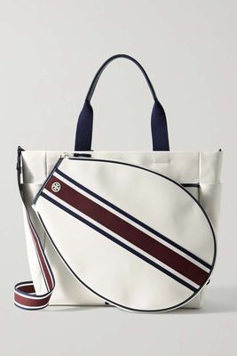 Faux Leather & Webbing-Trimmed Canvas Tote from Tory Sport