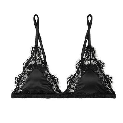 Mimi Lace-Trimmed Satin Soft-Cup Triangle Bra from Anine Bing
