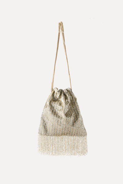 Beaded Bucket Bag With Rhinestones