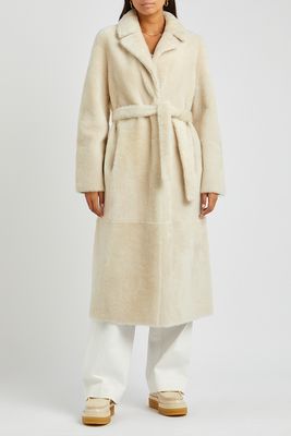Ivory Reversible Belted Shearling Coat from Yves Salmon