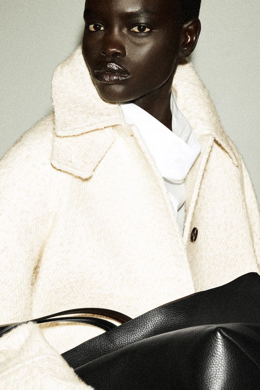 Funnel-Neck Wool-Herringbone Short Coat