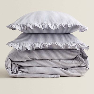 Striped and Ruffled Duvet Cover