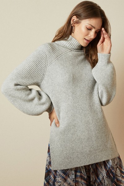 Chunky Wool Blend Roll Neck Jumper