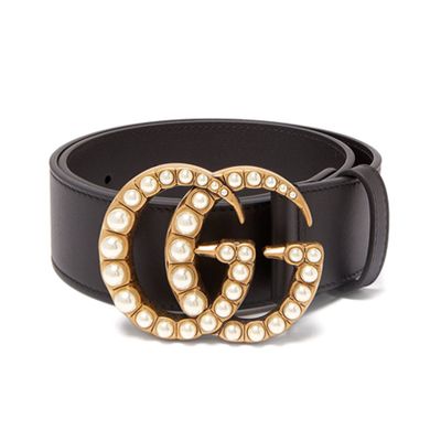 Pearl-Embellished GG-Logo 4cm Leather Belt from Gucci
