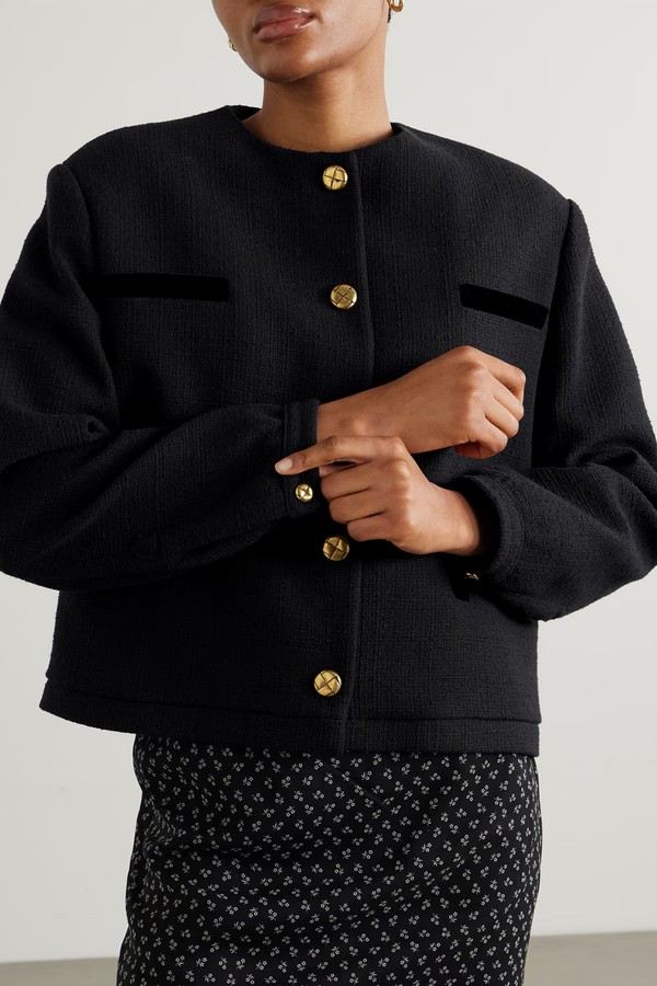 Missy Gliss Velvet-Trimmed Cotton-Blend Bouclé Jacket from BLAZÉ MILANO