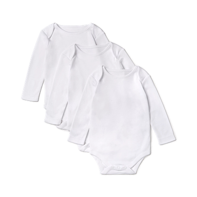 Baby Pima Cotton Long Sleeve Bodysuit, Pack of 3, White from John Lewis