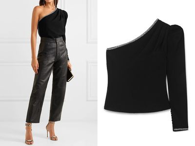 One-Shoulder Embellished Crepe Top from Self-Portrait