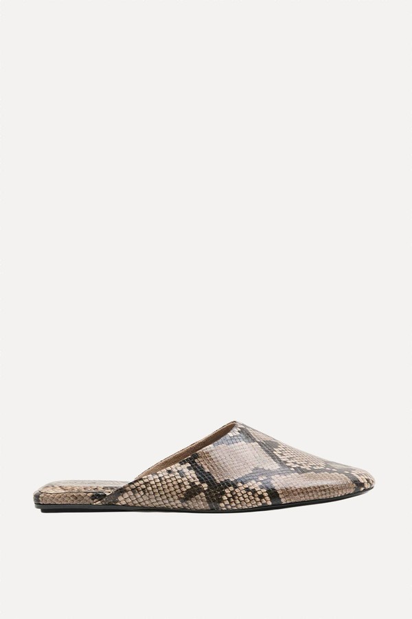 Snake Print Slip On Flat Mules