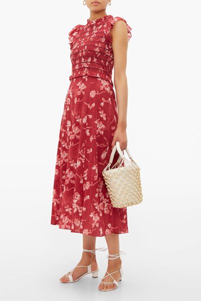 Monet Shirred Floral-Print Cotton Midi Dress from Sea 