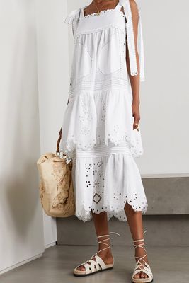 Charlotte Tiered Broderie Anglaise Linen Midi Dress