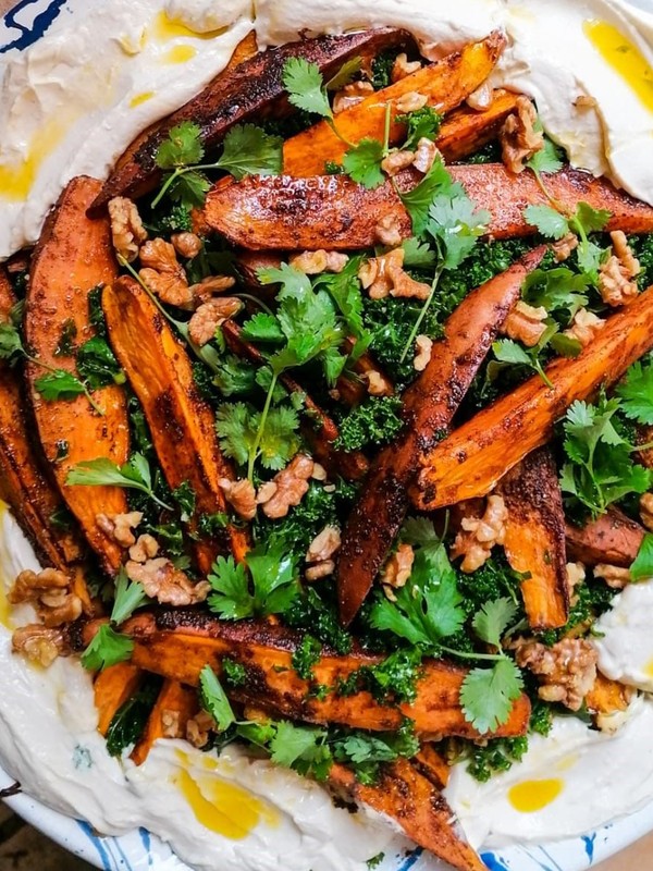 Spiced Roast Sweet Potato, Kale, Coriander, Toasted Walnuts & Tahini Yoghurt