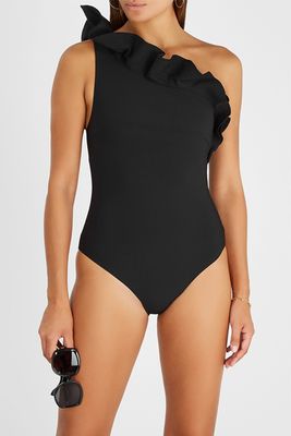 Black Ruffled One-Shoulder Swimsuit from Angelys Balek