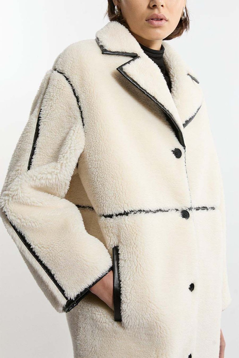 Faux Fur Pu Trim Longline Coat from Karen Millen