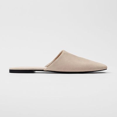 Split Suede Flat Mules With Square Toe from Zara