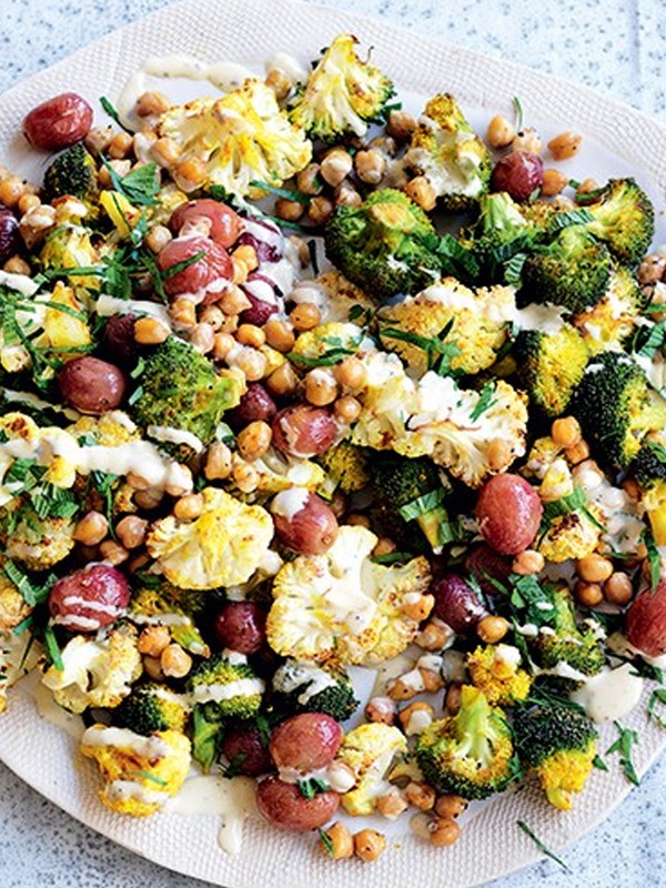 Turmeric-Roasted Cauliflower, Grape, Chickpea & Mint Salad