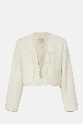Aerin Cropped Guipure Lace-Trimmed Twill Blazer from Sea