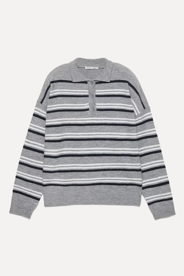 Striped Polo Collar Sweater from Pull & Bear