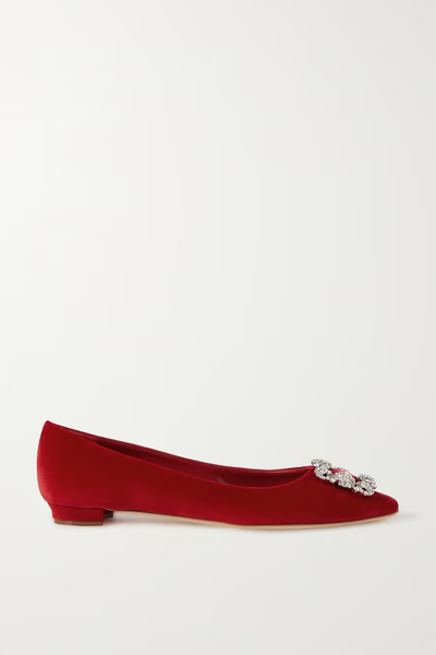 Hangisi Crystal-Embellished Velvet Point-Toe Flats from Manolo Blahnik