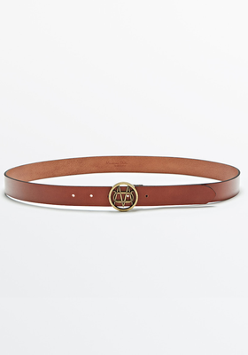 Leather Belt With Logo Buckle from Massimo Dutti