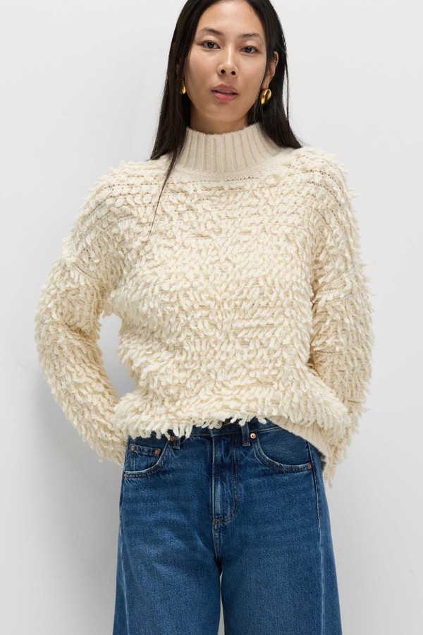 Cloud-Yarn Textured Funnel Neck Relaxed Jumper
