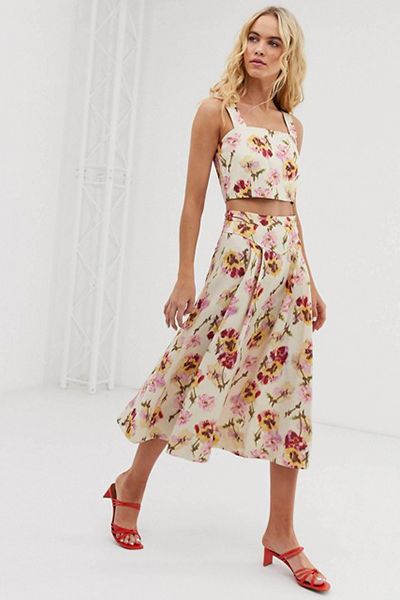A-Line Linen Blend Floral Skirt Co-Ord