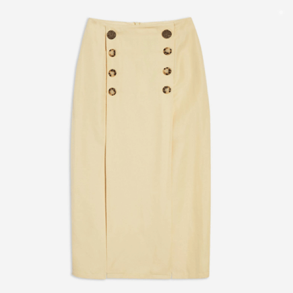 Contrast Button Split Midi Skirt