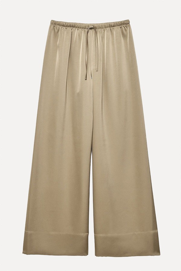 Elastic Waist Mid-Rise Satin Pants
