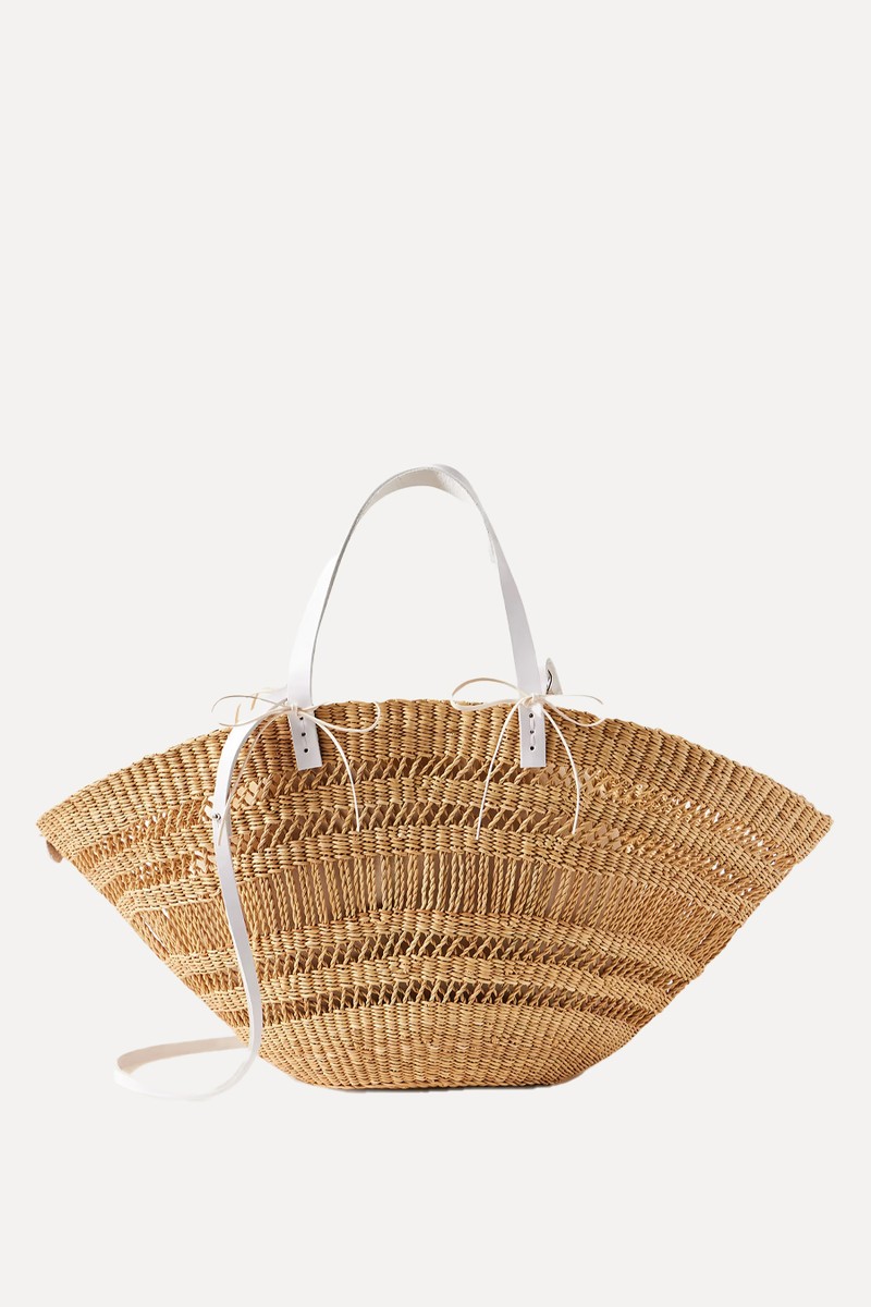 Colette Leather-Trimmed Straw Tote from MUUÑ