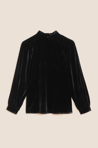 Velvet High Neck Blouson Sleeve Blouse from M&S Collection