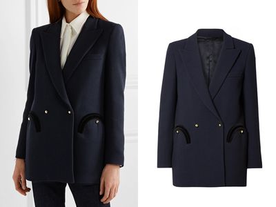 Everyday Double-Breasted Velvet-Trimmed Wool-Crepe Blazer from Blazé Milano